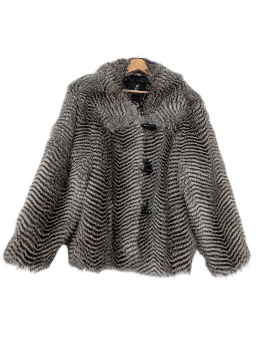 Rachel Zoe Faux Fur Coat Plus Size 3X Chevron Zebra Stripe Toggle Jacket